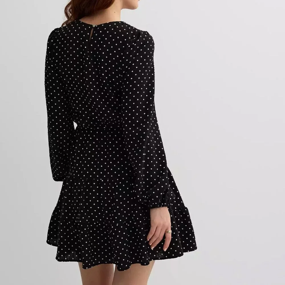Draper James Polka Dot Ruffle Dress Women’s XXL Black White Long Sleeve Tiered - Picture 15 of 16